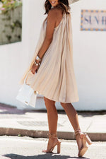 Satin Pleated Halter Neck Mini Dress