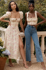 Pink Daisy Square Neckline Midi Dress