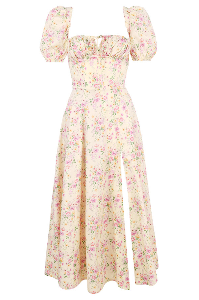 Pink Daisy Square Neckline Midi Dress