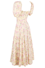 Pink Daisy Square Neckline Midi Dress