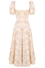 Pink Daisy Square Neckline Midi Dress