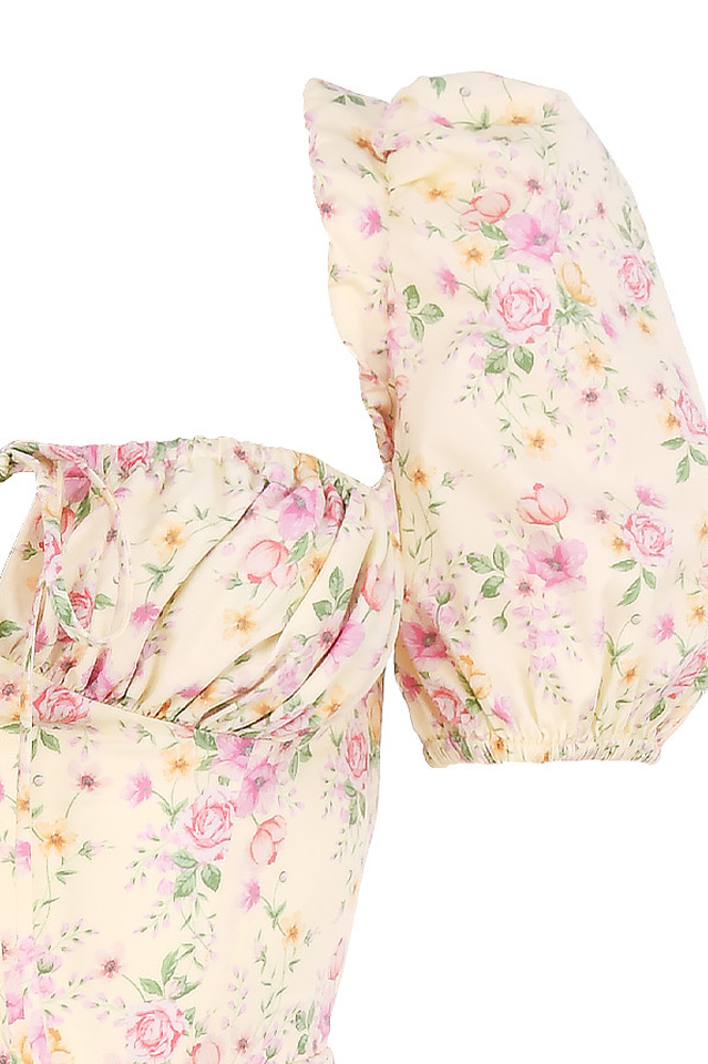 Pink Daisy Square Neckline Midi Dress