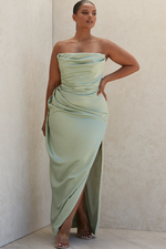 Satin Strapless High Slit Maxi Dress