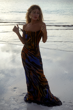 Blue Wavy Line Print Maxi Dress