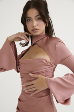 Cutout Yoke Satin Mini dress