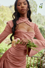 Cutout Yoke Satin Mini dress