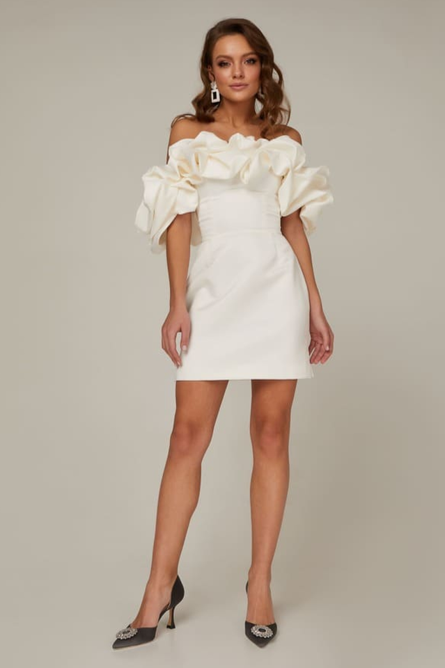 Ruffled Off Shoulder Satin Mini Dress
