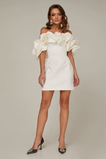 Ruffled Off Shoulder Satin Mini Dress