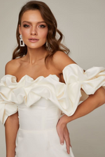 Ruffled Off Shoulder Satin Mini Dress