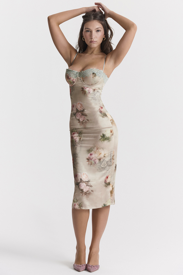 Retro Floral Push Up Midi Dress