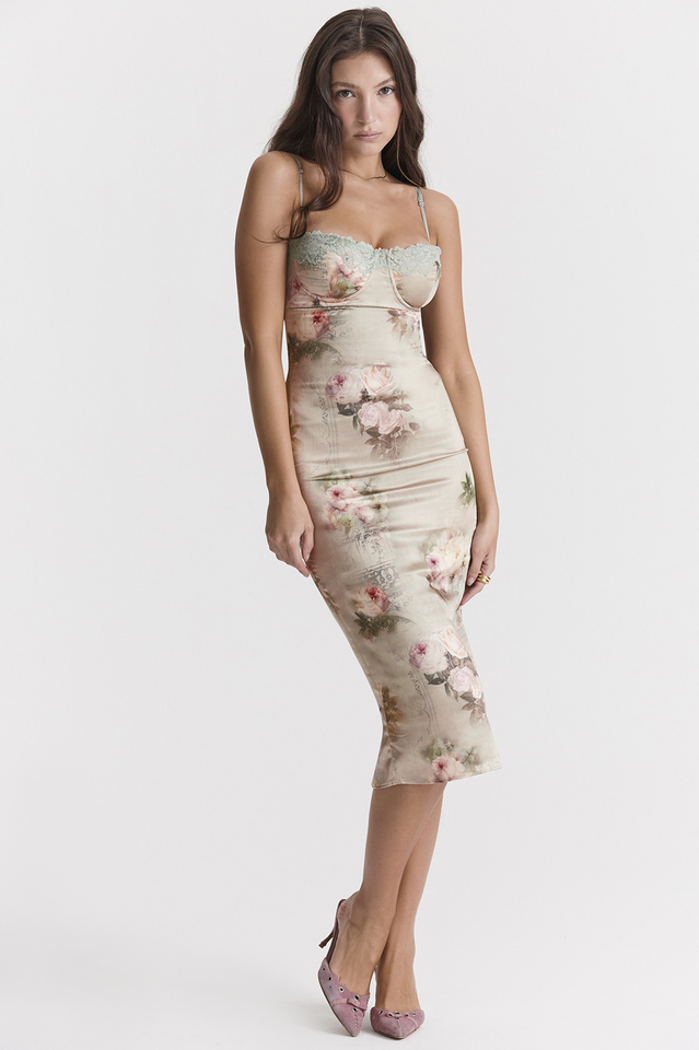 Retro Floral Push Up Midi Dress