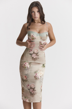 Retro Floral Push Up Midi Dress