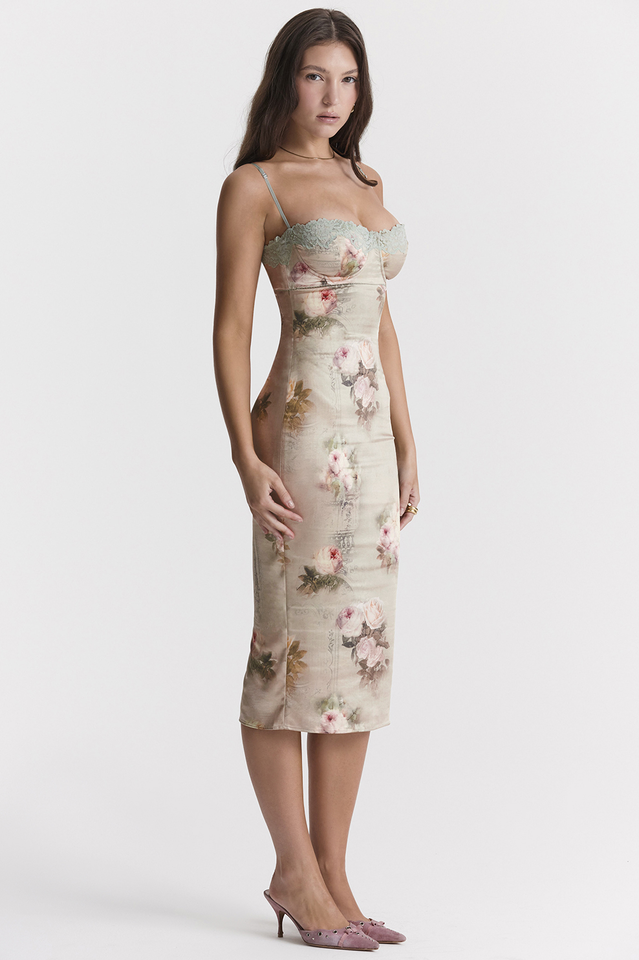 Retro Floral Push Up Midi Dress