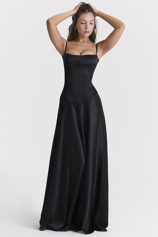 Elegant Satin Lace Up Back Maxi Dress