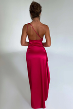 One Shoulder Satin High Slit Maxi Dress