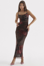 Brown Floral Slip Midi Dress
