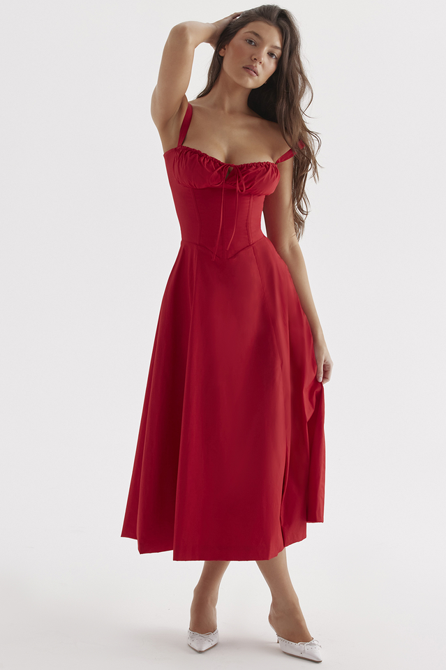 Solid Bustier Slip Midi Sundress