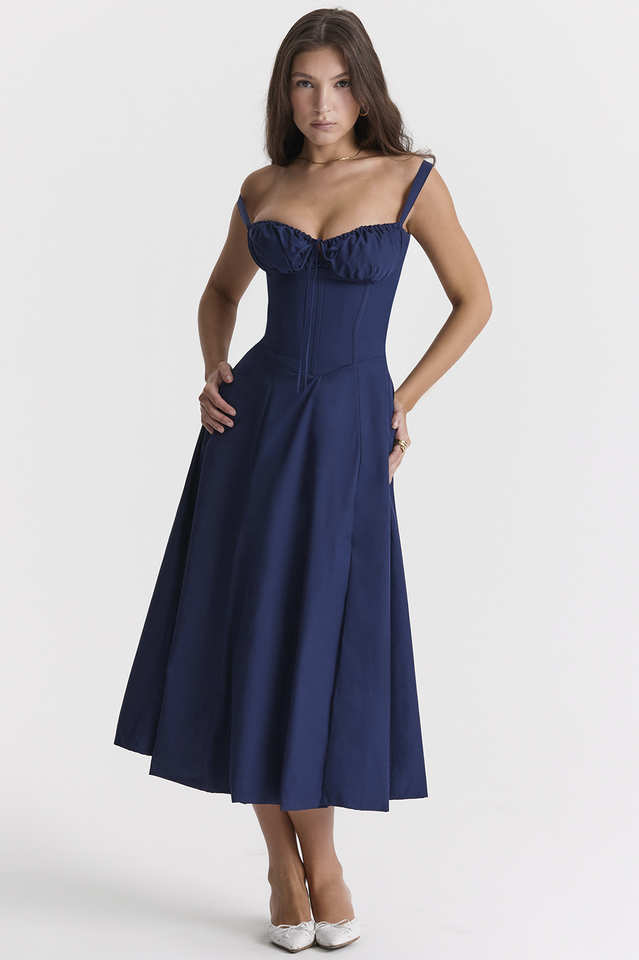 Solid Bustier Slip Midi Sundress