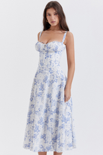 Blue Floral Slip Midi Dress