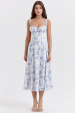 Blue Floral Slip Midi Dress