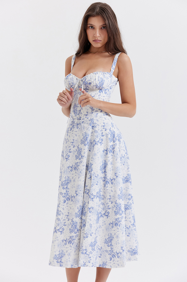 Blue Floral Slip Midi Dress
