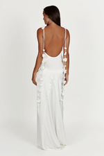 White Rosette Straps Backless Gown