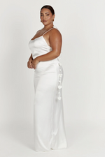 White Rosette Straps Backless Gown