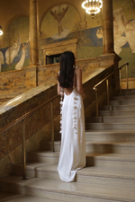 White Rosette Straps Backless Gown