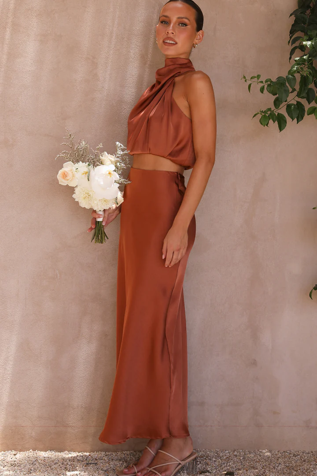 Chic Satin Esther Top + Maxi Skirt Set