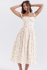 White Rose Print Midi Sundress