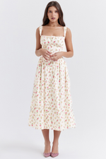 White Rose Print Midi Sundress
