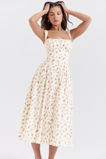 White Rose Print Midi Sundress