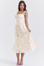 White Rose Print Midi Sundress