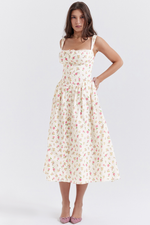 White Rose Print Midi Sundress