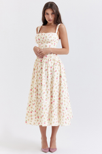 White Rose Print Midi Sundress