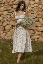 White Rose Print Midi Sundress