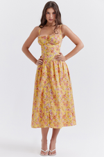Yellow Floral Slip Midi Dress