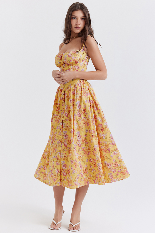 Yellow Floral Slip Midi Dress