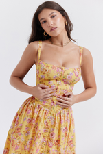 Yellow Floral Slip Midi Dress