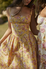 Yellow Floral Slip Midi Dress