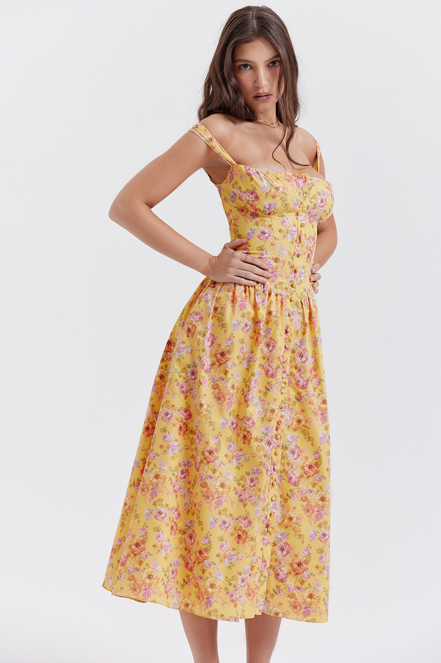 Yellow Floral Slip Midi Dress