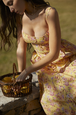 Yellow Floral Slip Midi Dress