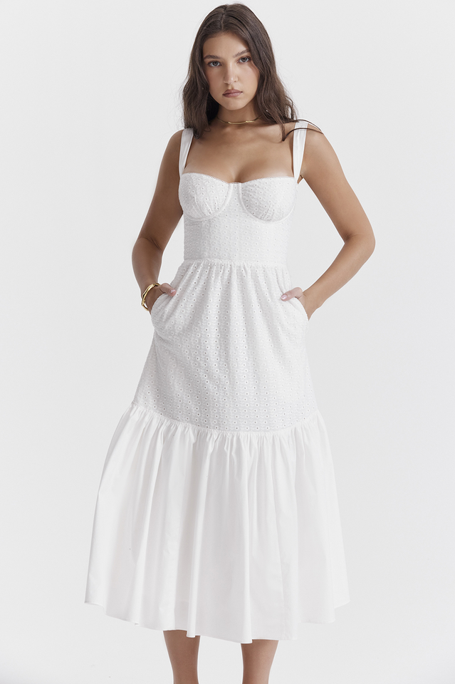 White Push Up Sleeveless Midi Dress