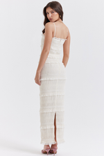 Ivory Pleated Slim Fit Maxi Dress