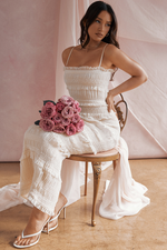 Ivory Pleated Slim Fit Maxi Dress