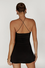 Rosette Trim Halter Mini Dress