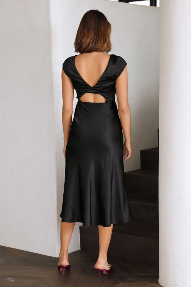 Satin Open Back Side Slit Midi Dress