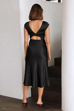 Satin Open Back Side Slit Midi Dress