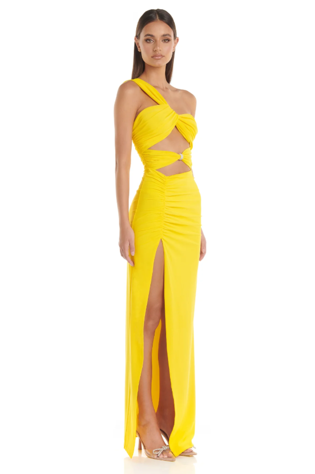 One Shoulder Pleated Maxi Dress