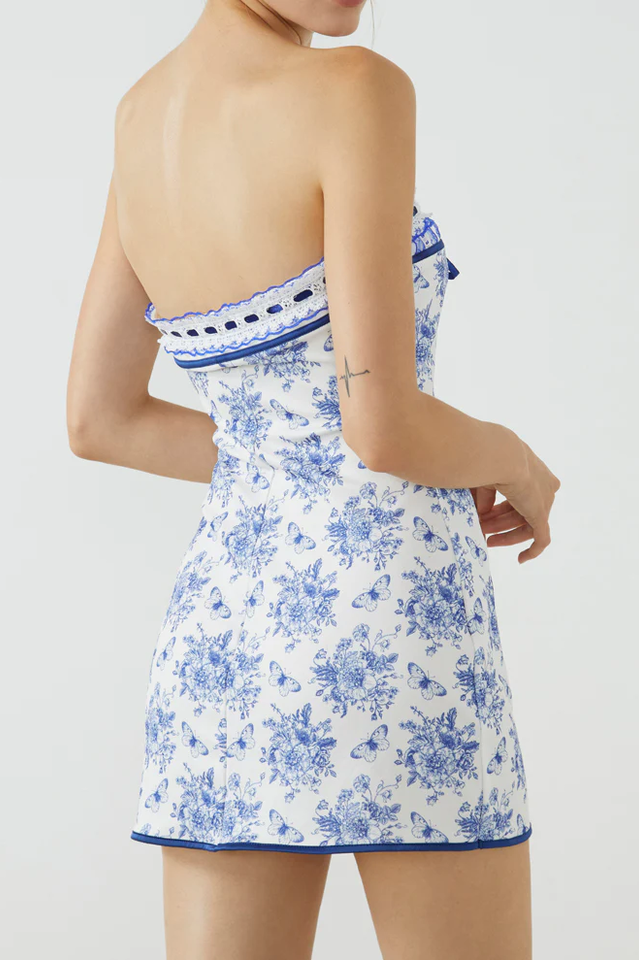Blue Floral Bandeau Mini Dress